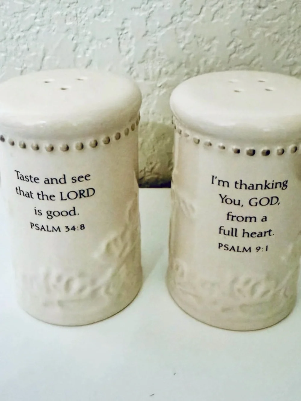 Mary & Martha DaySpring Scripture Ceramic Salt Pepper Shaker Set